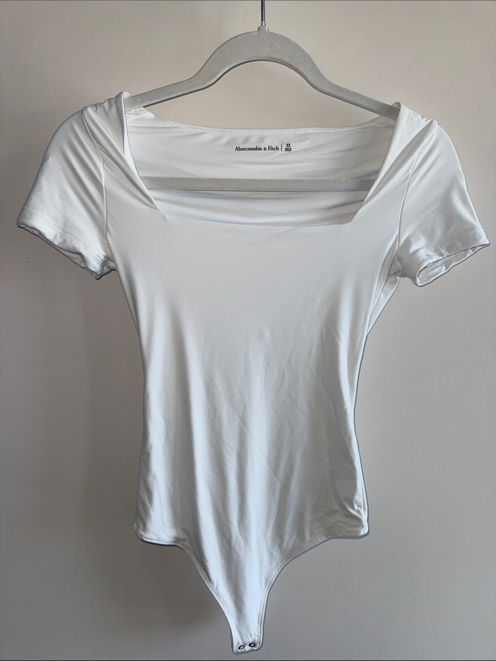 Abercrombie & Fitch White Square-Neck Short Sleeve Bodysuit